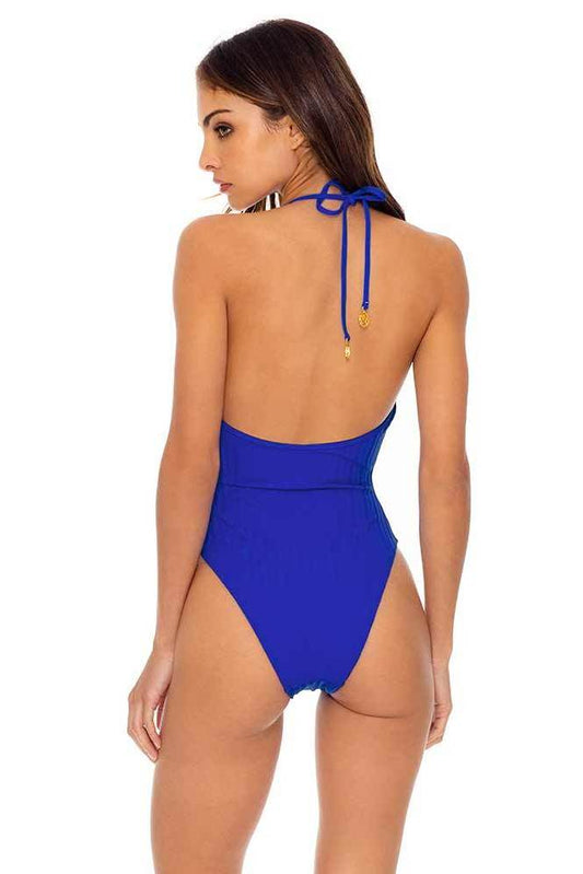 SOMETHING BLUE TIE FRONT HIGH LEG ONE PIECE